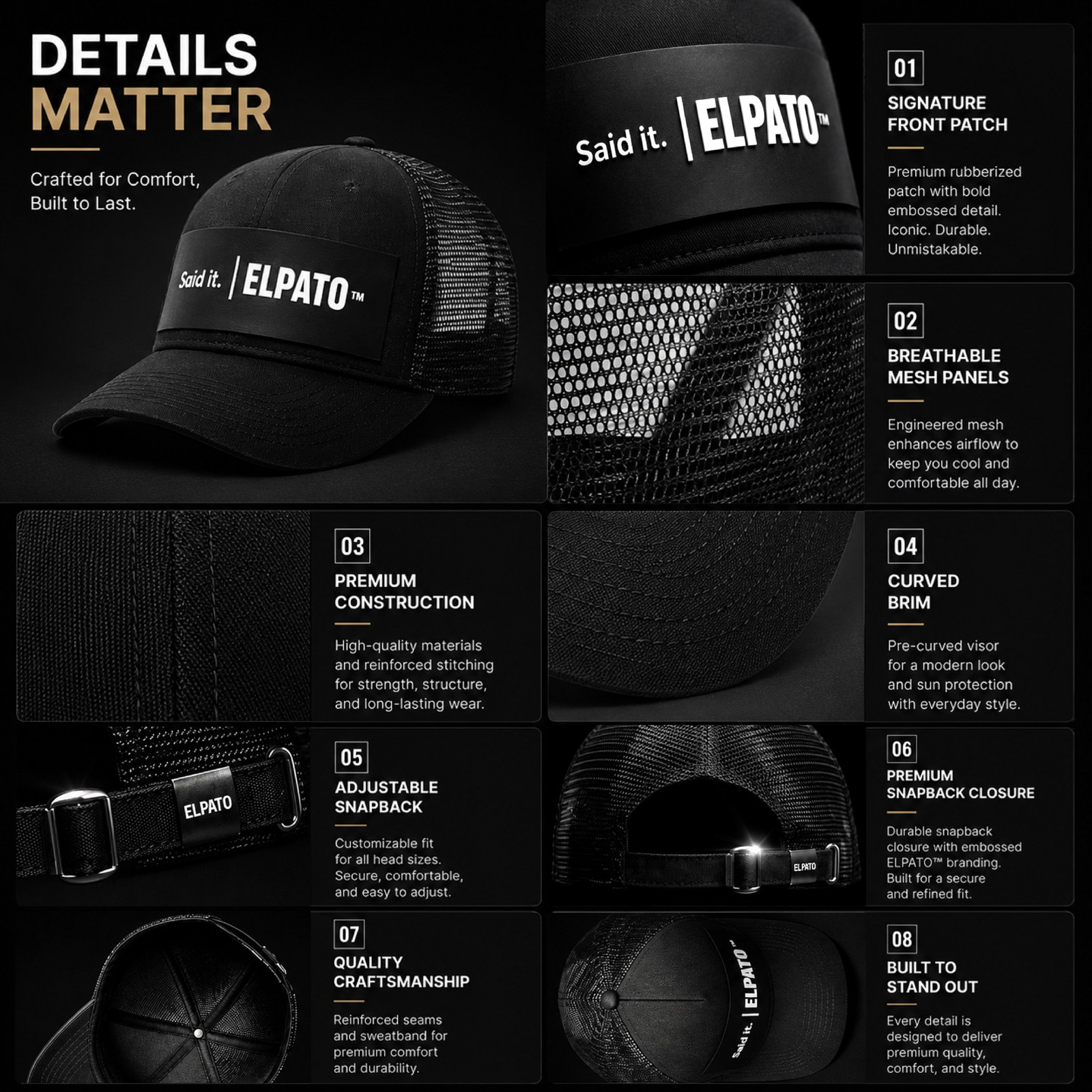 ELPATO cap detail breakdown